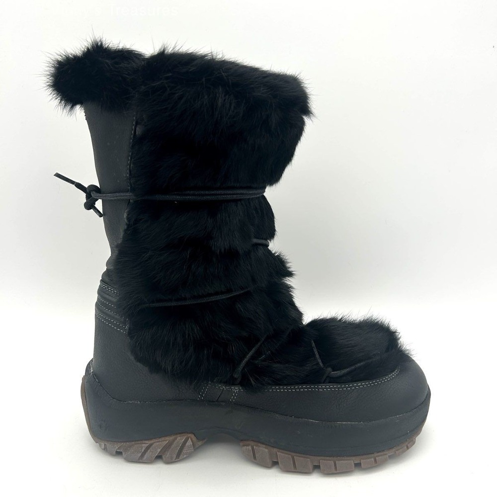 Vintage Ulu Women's Size 9 Waterproof Leather Real Fur Winter Snow Boots Black
